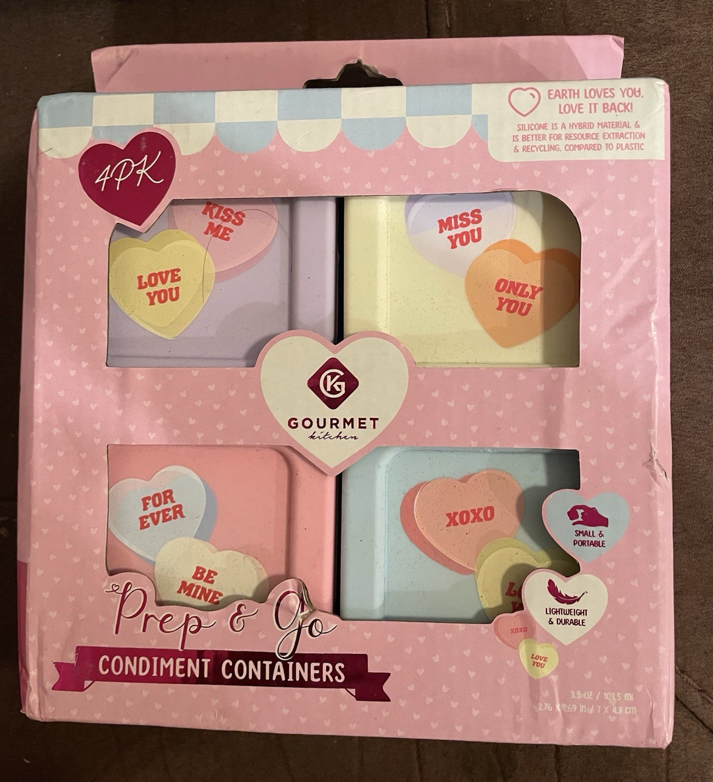 Gourmet Kitchen Heart Design 4 Pack Condiment Containers With Lids NIB…