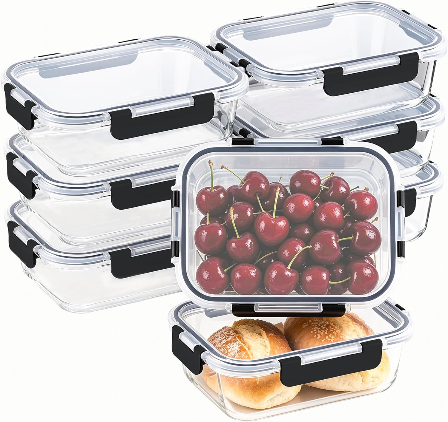36Oz Glass Meal Prep Containers – 8 Pack with Airtight Snap Lock Lids