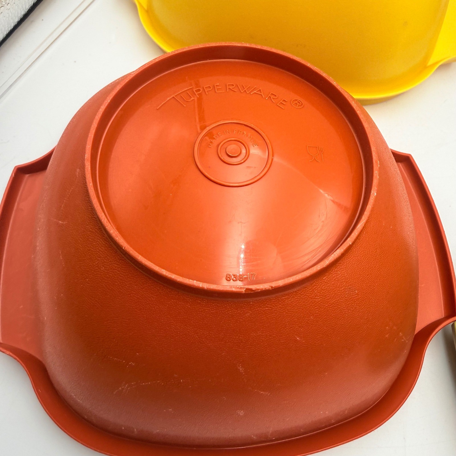 Vintage Tupperware Servalier Nesting Bowl Set 3 Lids Yellow Orange Green France