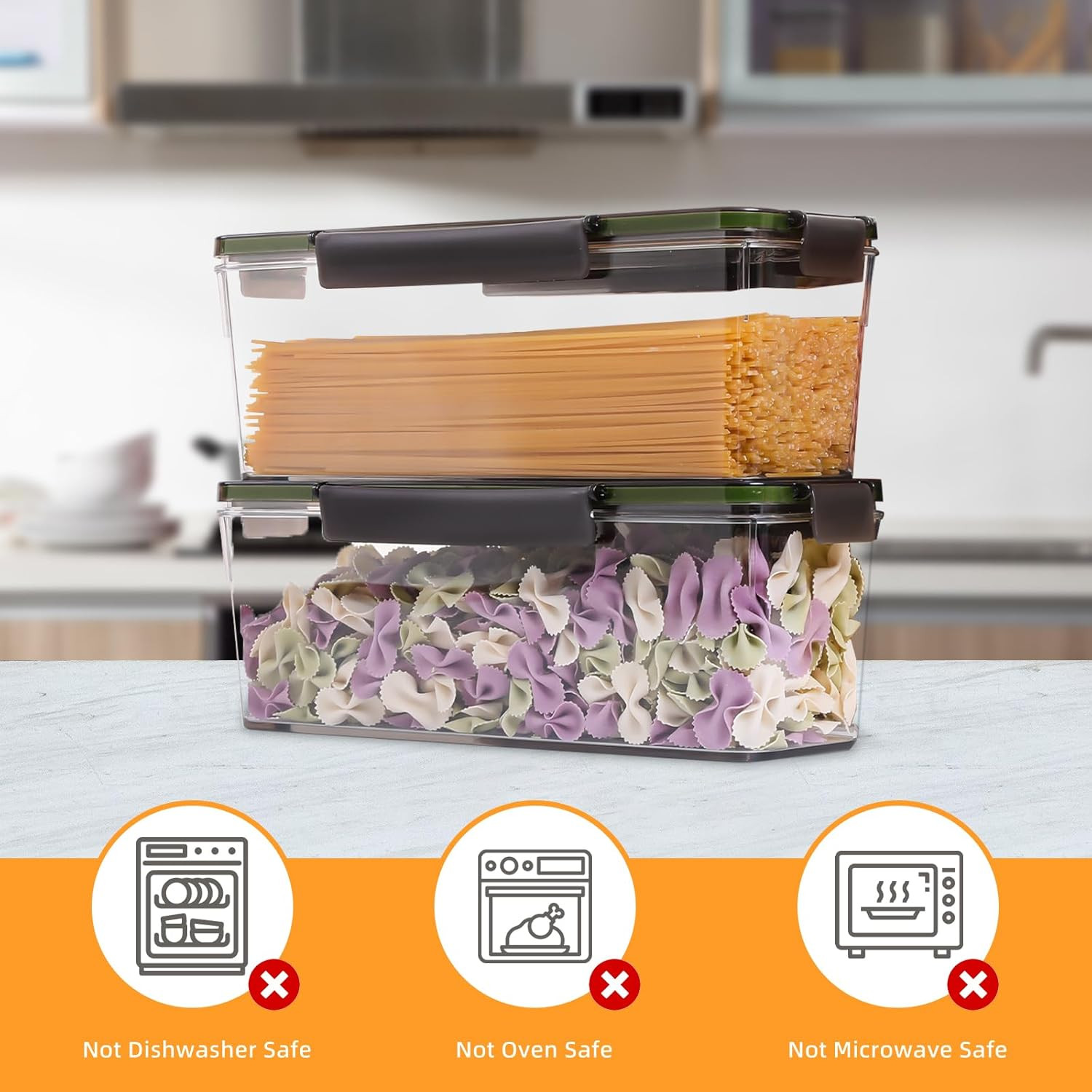 Horizontal Rice and Pasta Storage Containers, Set of 2 (5.2L) Airtight Kitchen C