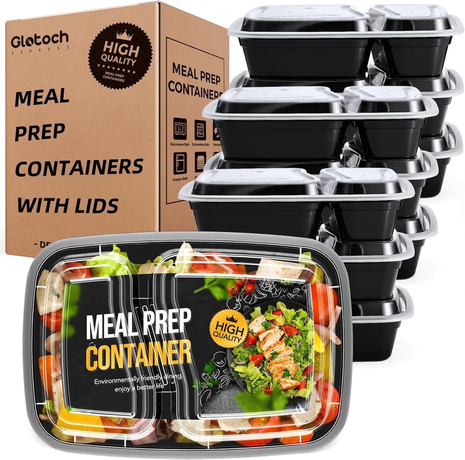 10 Pack Meal Prep Containers Reusable Microwave Safe Thick Food Storage 32OZ