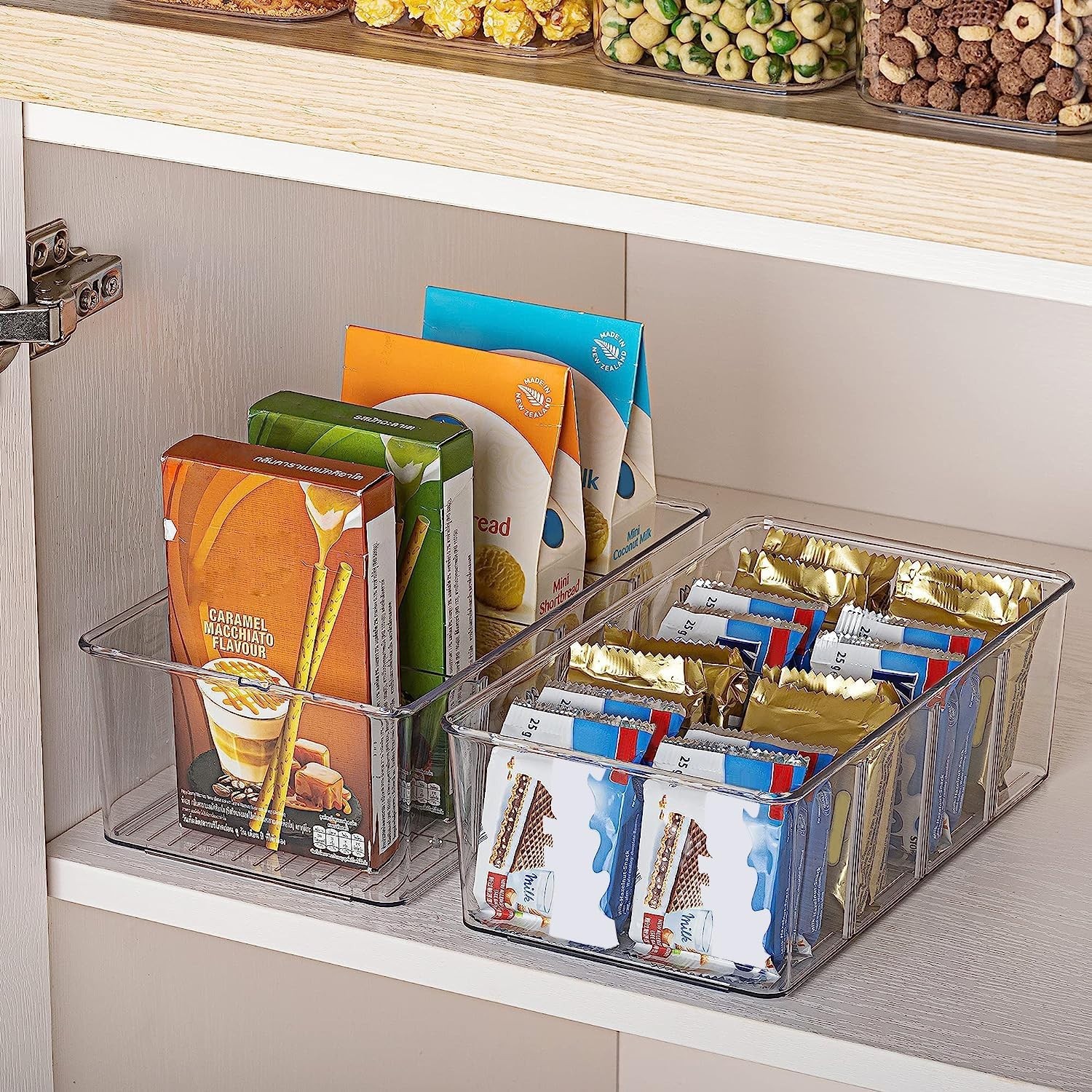 4 Pack Food Storage Organizer Bins, Clear Plastic Bins for Pantry, Kitchen, F…
