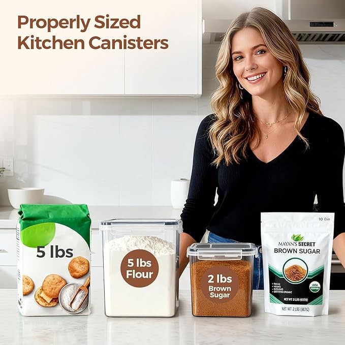 Set of 3 Large Airtight Food Storage Containers with Lids for Kitchen Organizers