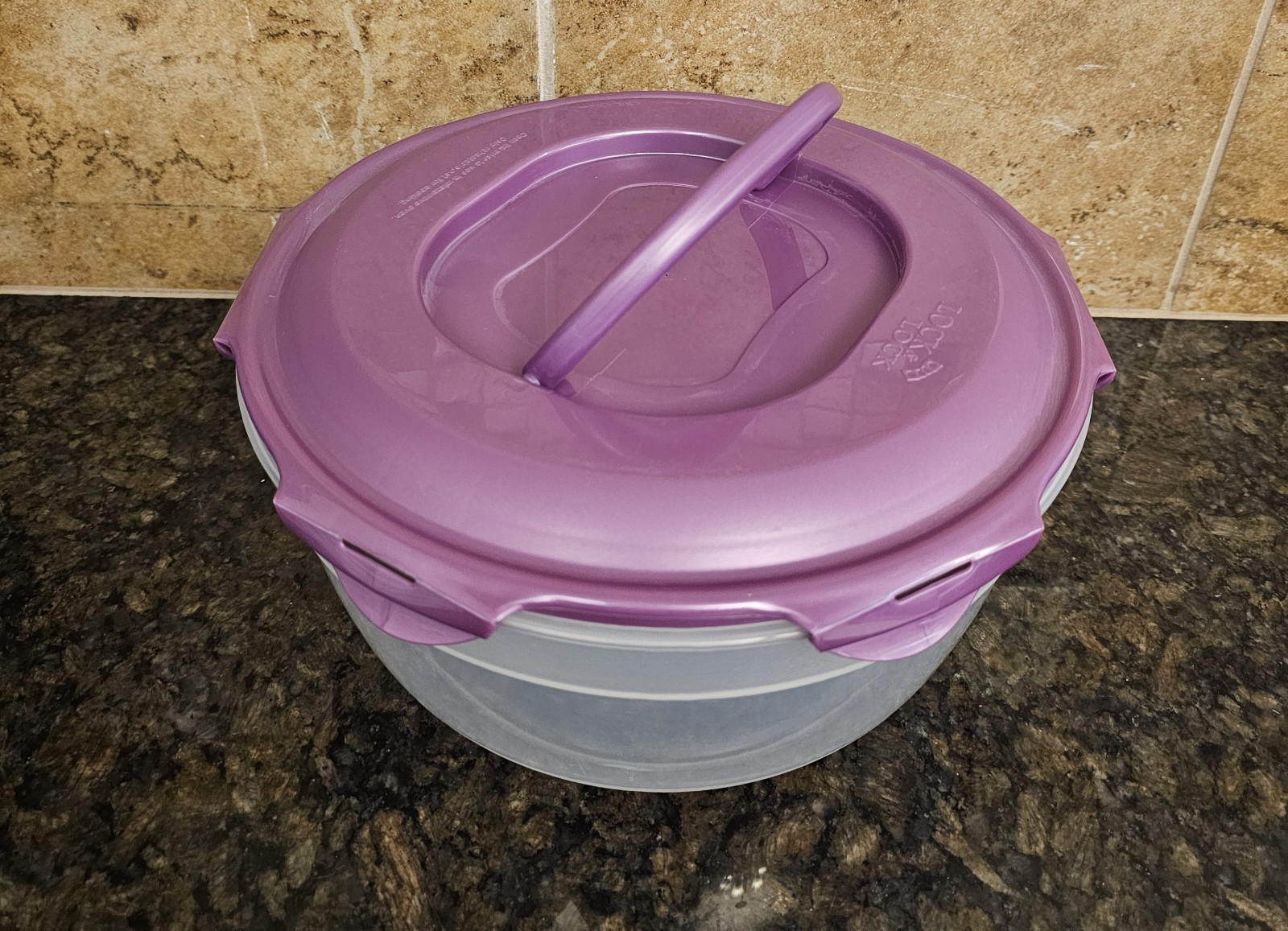 Lock&Lock Purple Snap Lid Plastic Round Handle Storage Container Bowl 5L