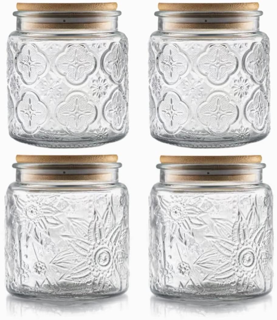 Set of 4 Vintage Glass Airtight Storage Jars, 17 FL OZ Glass Storage Containers