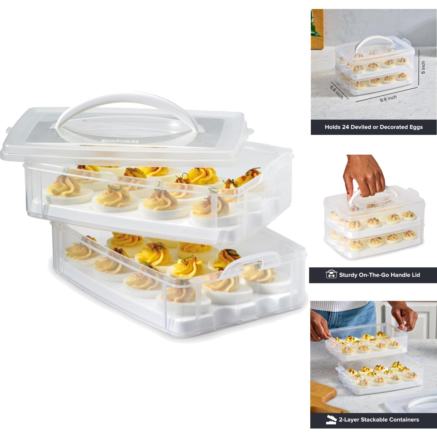 24-Count Two-Layer Egg Carrier Stackable Deviled Egg Container with Handle & Lid
