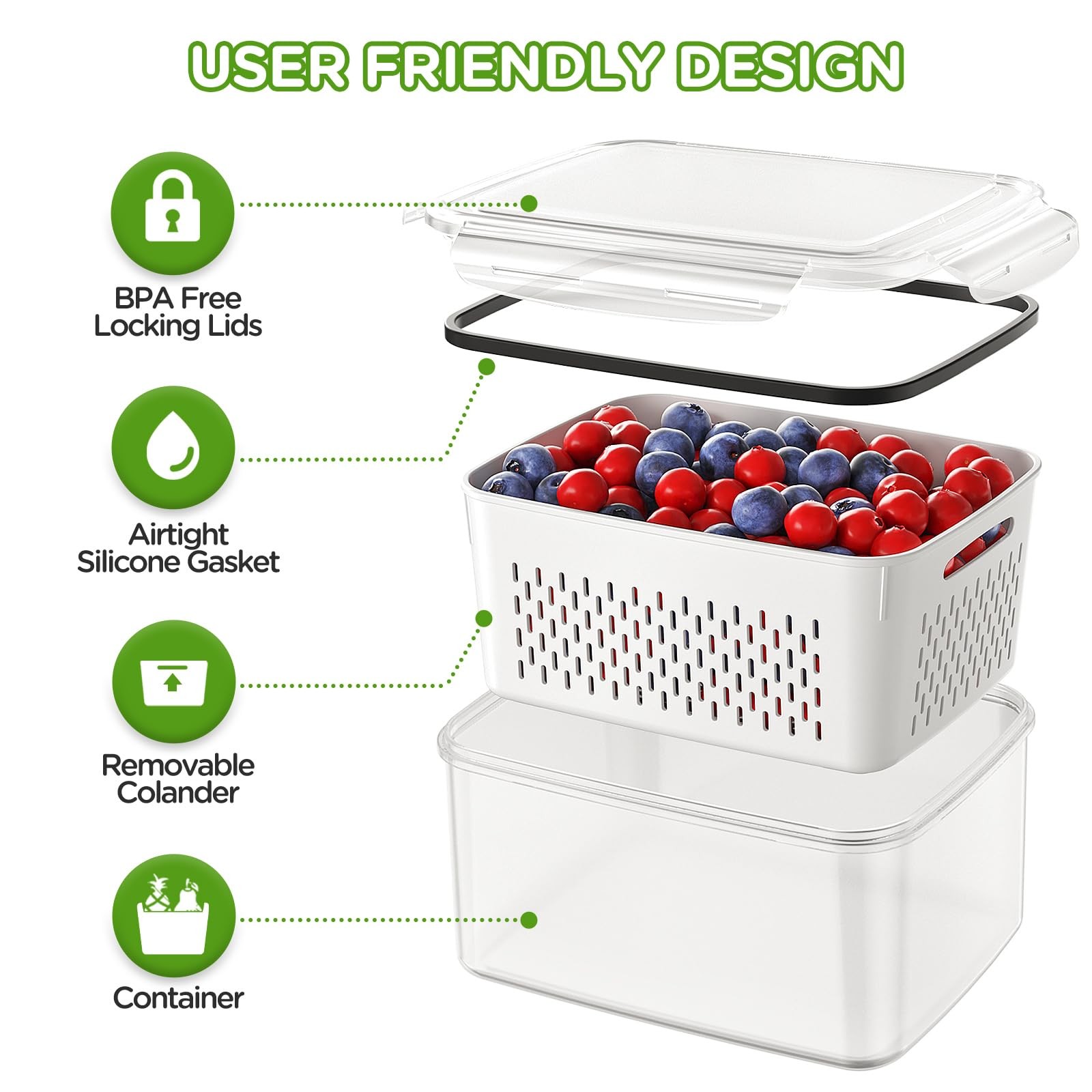 4 PCS Fruit Storage Containers for Fridge, Produce Containers for Fridge with…