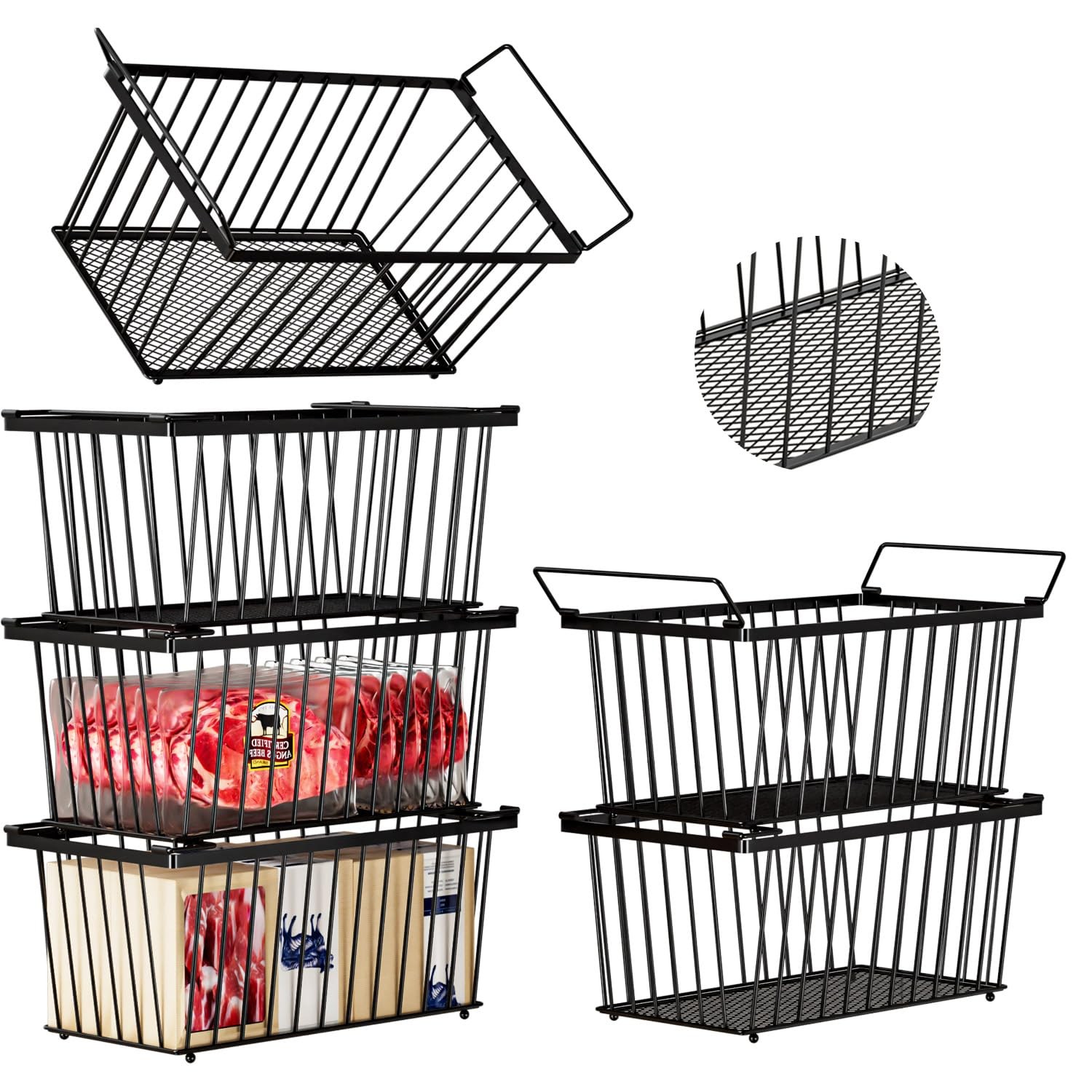 5 Pack Freezer Organizer Bins Stackable Chest Bins