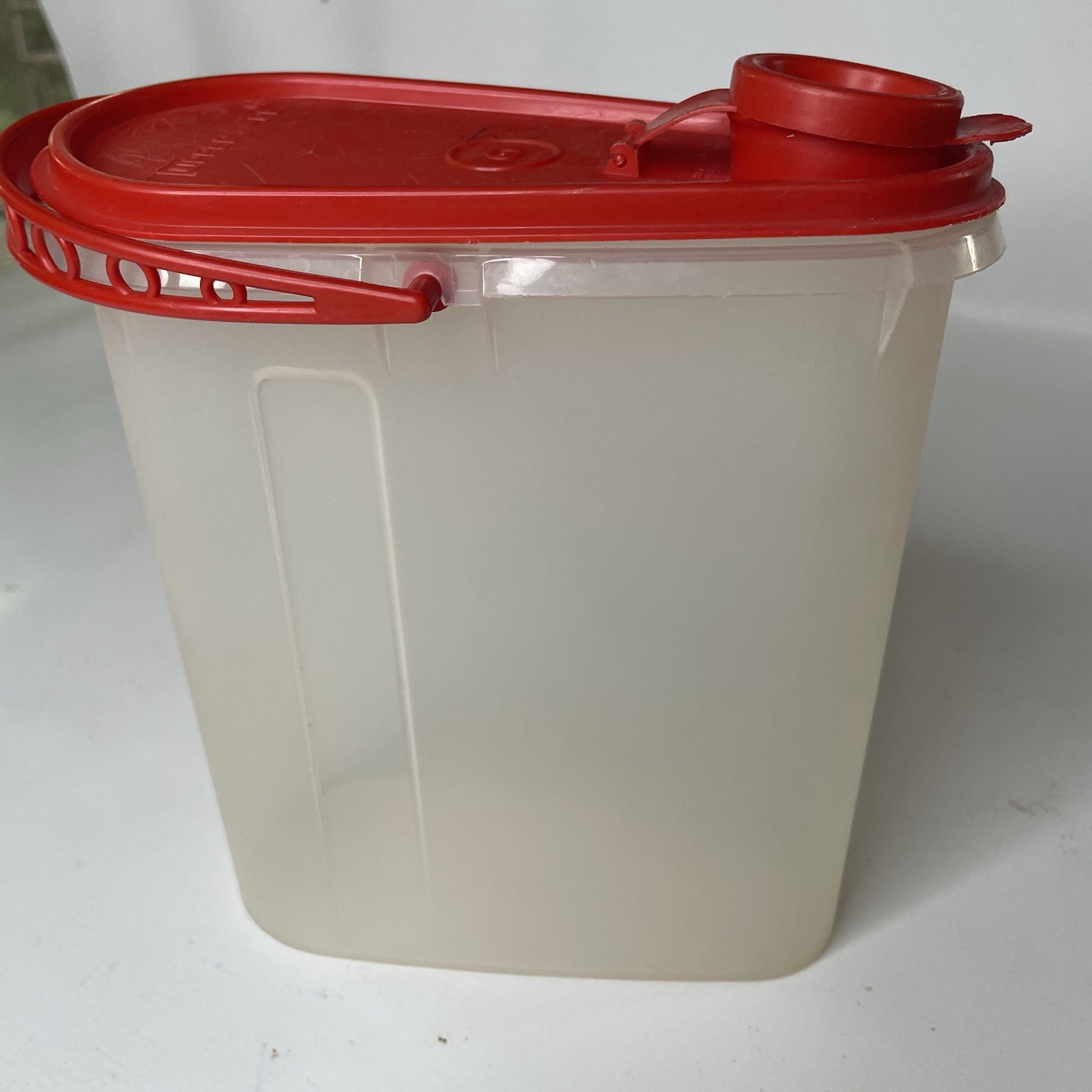 VTG Tupperware 8 oz Clear Plastic Food Storage Container Red Snap Lid, Handle