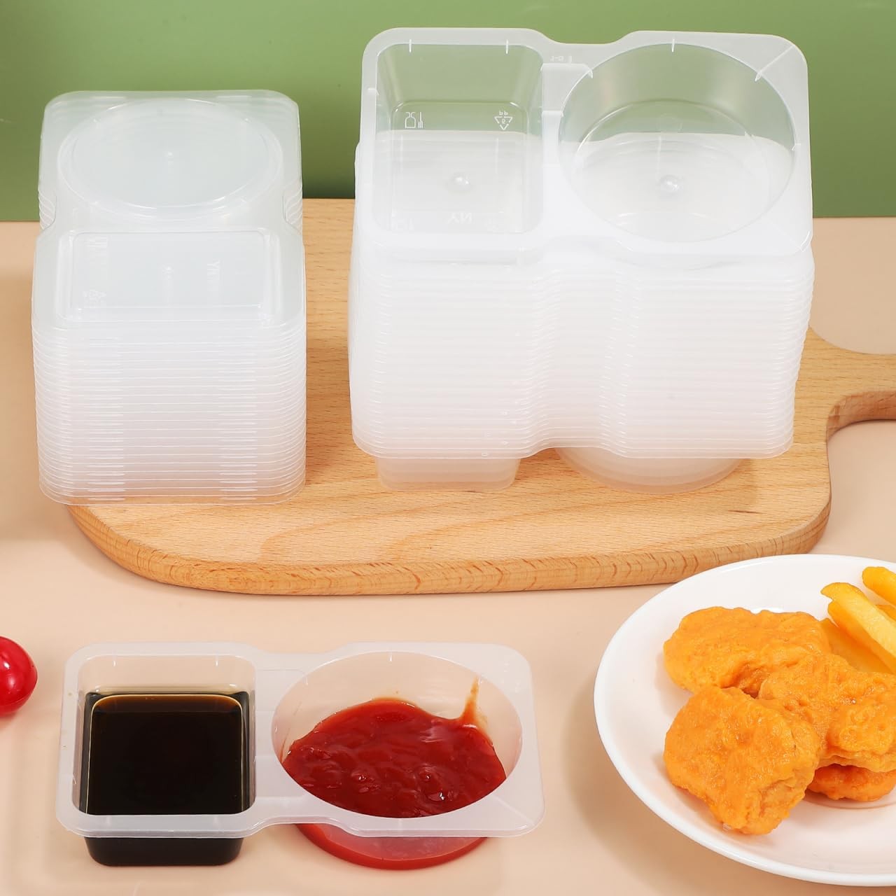 Double Compartment Sauce Cups with Lids 30-Pack Mini Disposable Condiment Con…