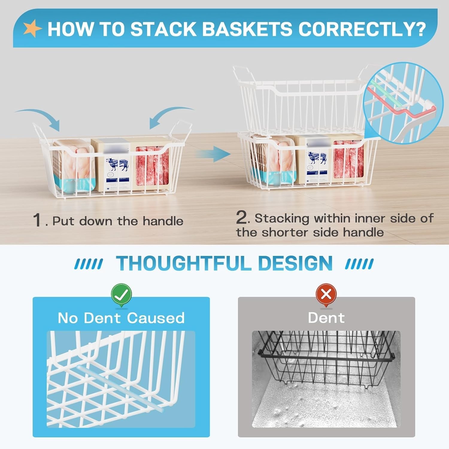 4Pk Stackable Freezer Organizer Bins for 5-7 Cu Ft Deep Freezer White