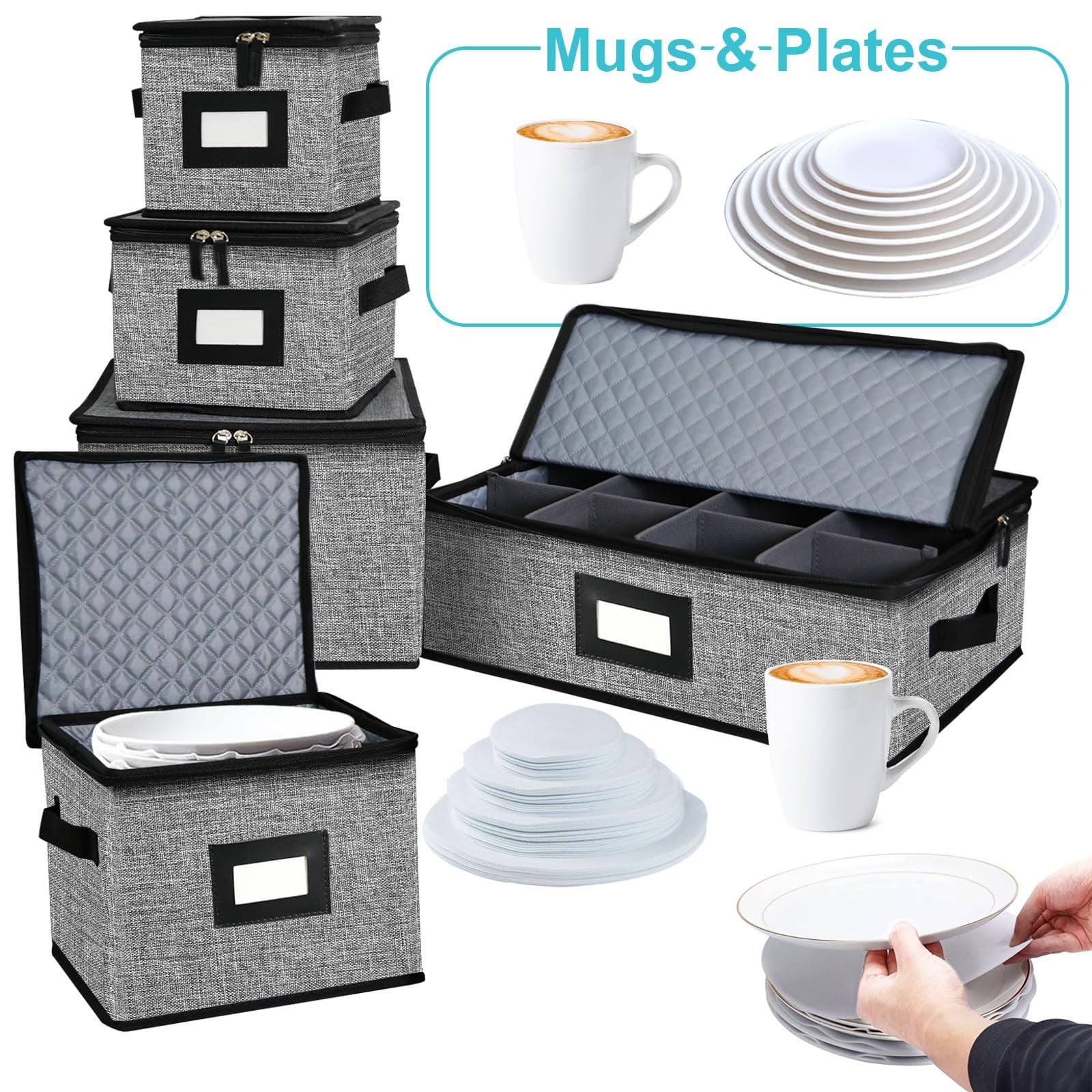 ouruer 5 PACK China Storage Containers-Quilted Mug Storage and Moving Boxes f…