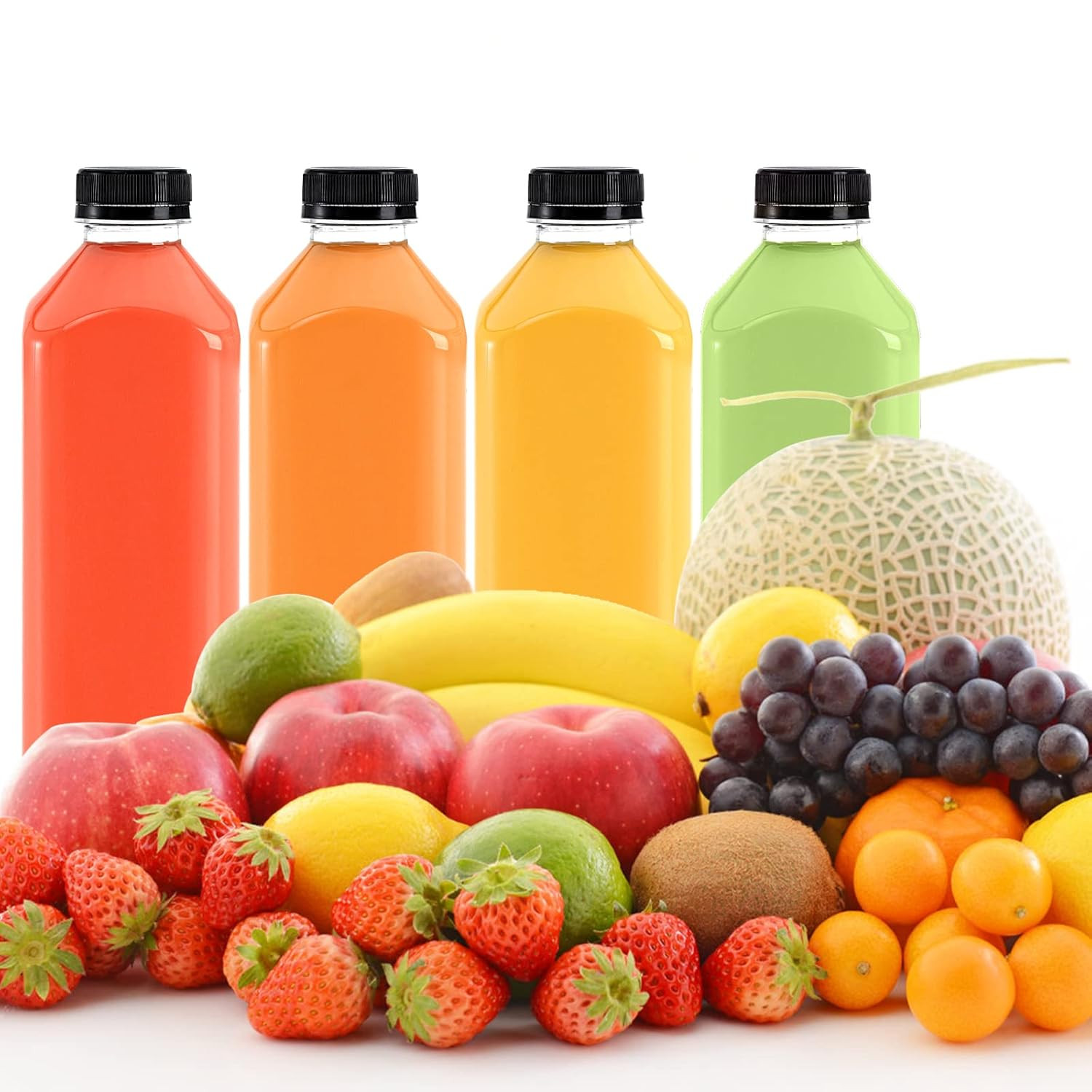 10 Pack 33Oz Plastic Juice Bottles with Black Cap, Clear Reusable Containers …