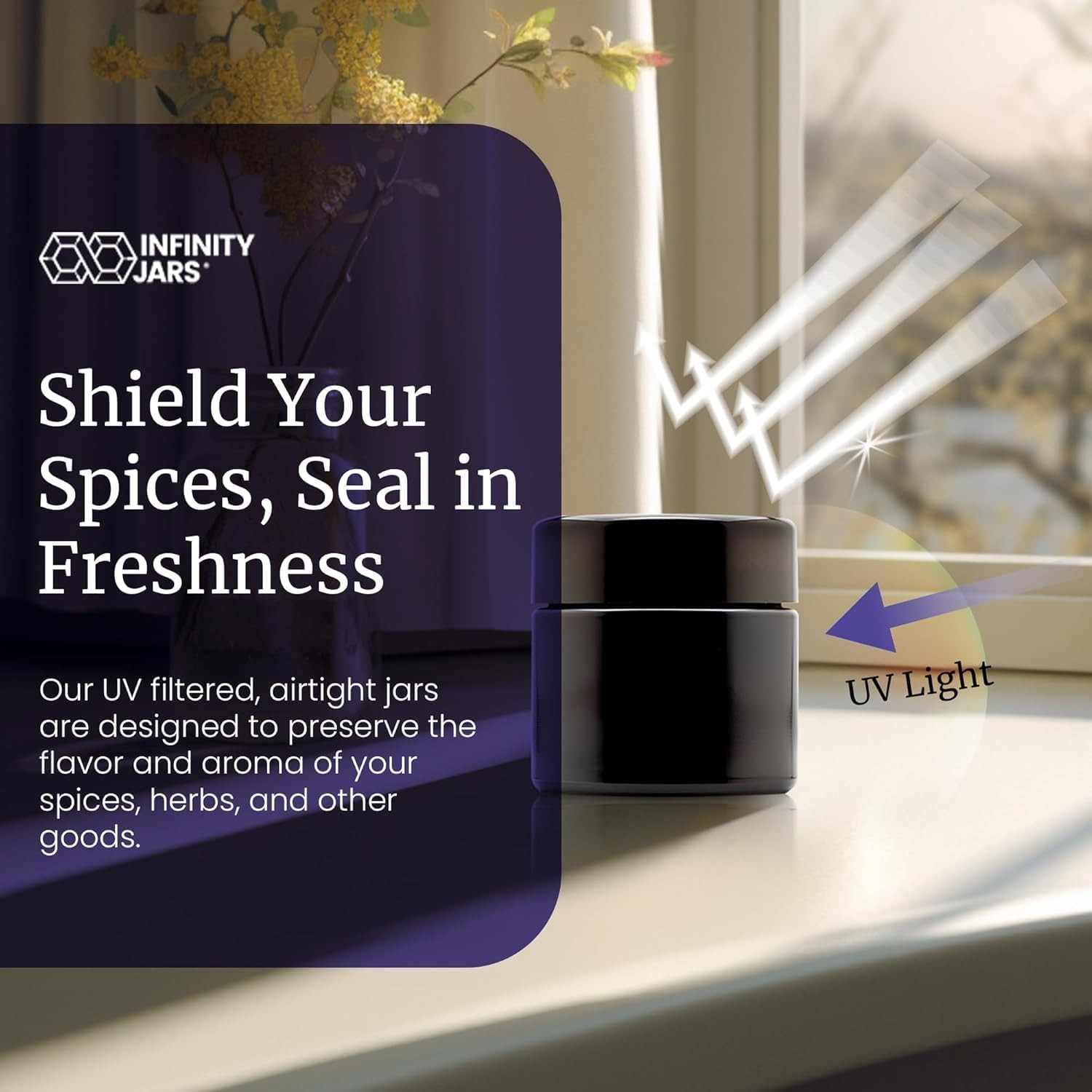 Classic Black Glass Jar 100 ml (3.3 fl oz) Ultraviolet Airtight Smell Proof,