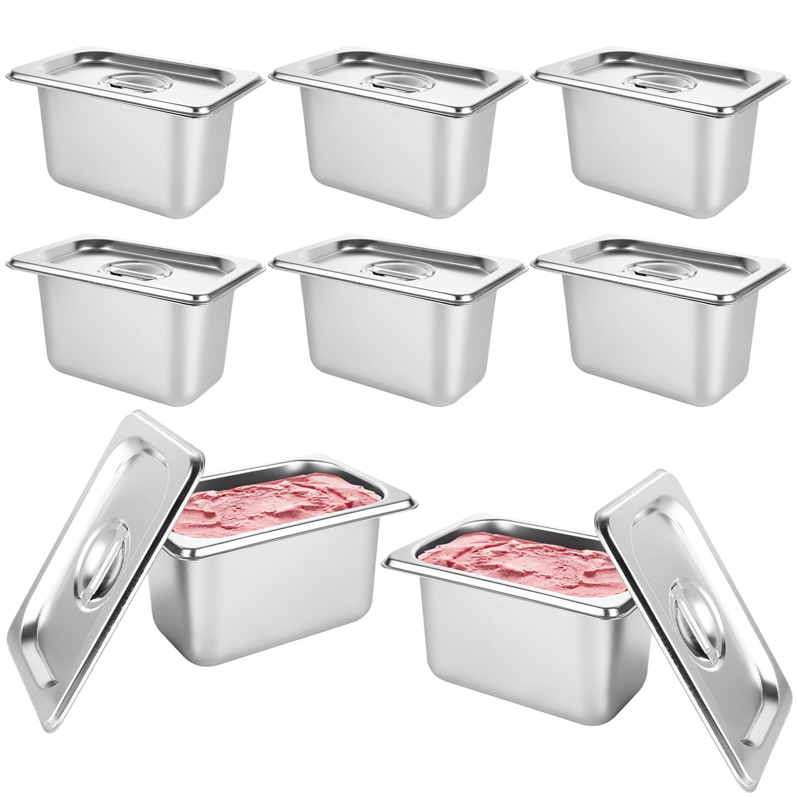 6 PCS 1/6 Size 4 Inch Deep Stainless Steel Hotel Steam Pan With Lid Buffet