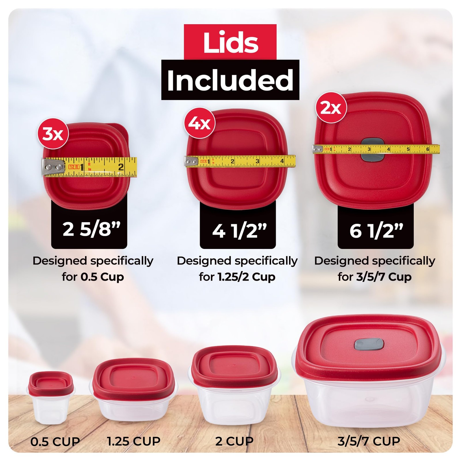 Replacement Lids for Rubbermaid 1/2-Cup, 1.25-Cup, 2-Cup, 3/5/7 Cup, Bundle 1
