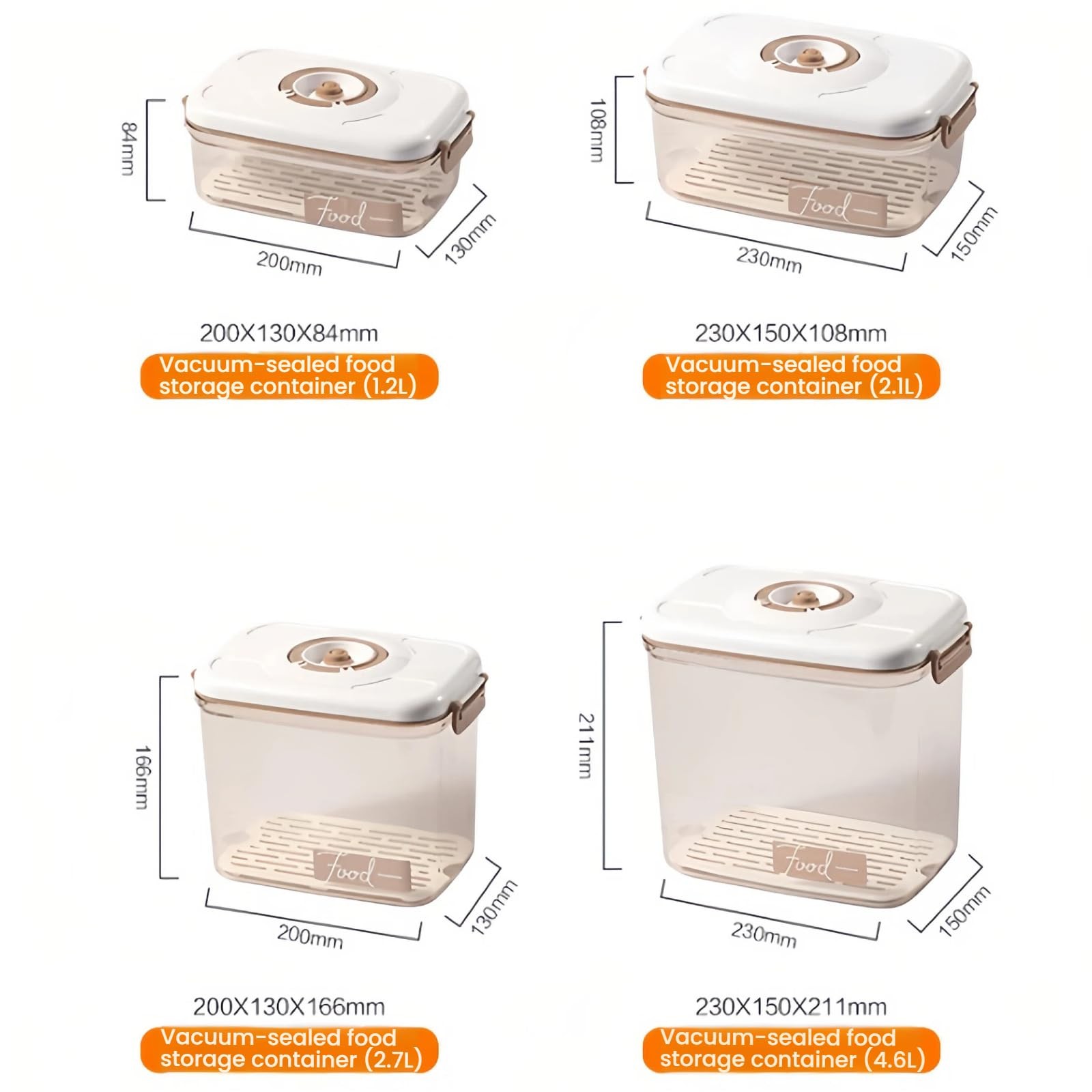Vacuum Container,Vacuum Seal 1.2L, 2.1L, 2.7L, 4.6L, Transparent