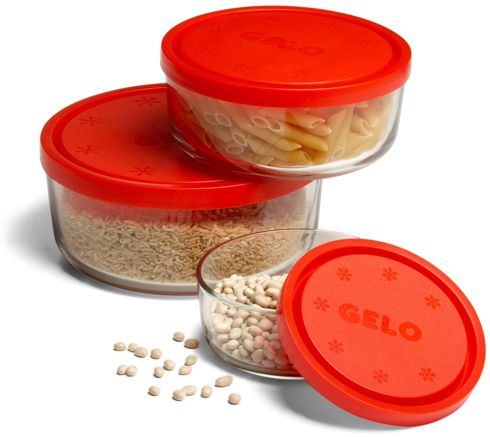 Gelo 3pc Storage Glass Container Set With Red Lid 11.62 24.37 44.62oz Clear