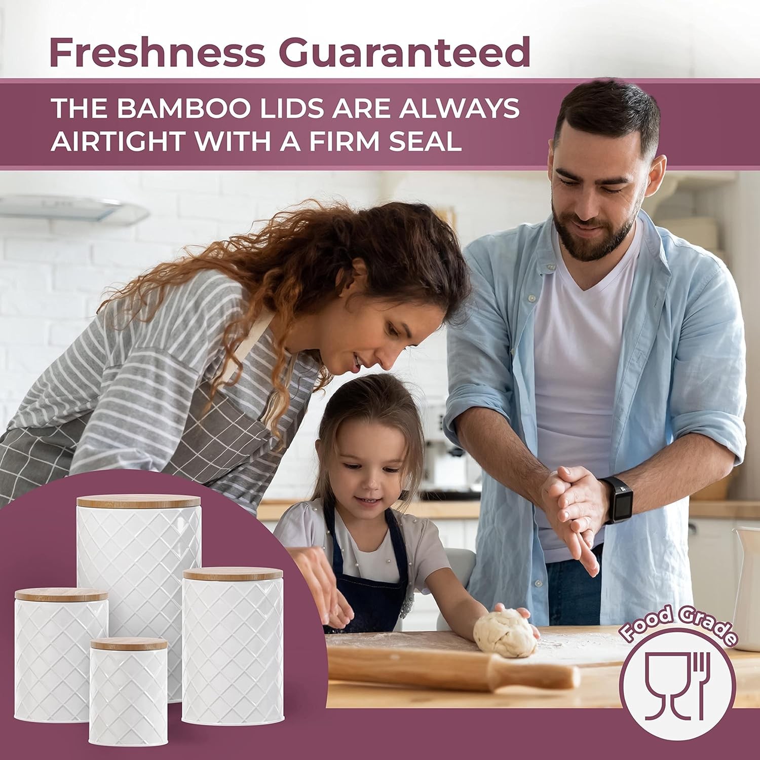® White Metal Canister Set for the Kitchen Counter, Food Canister Set of 4,
