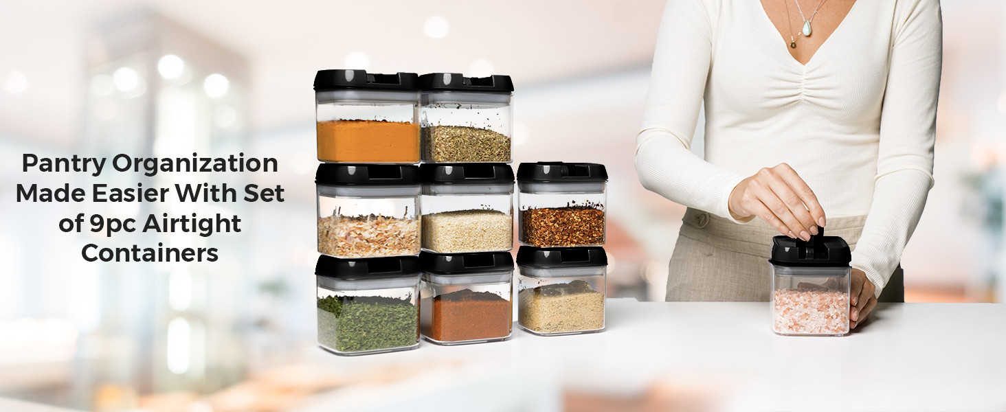 9 PC Airtight Food Storage Containers – BPA Clear Plastic Snack & Spice