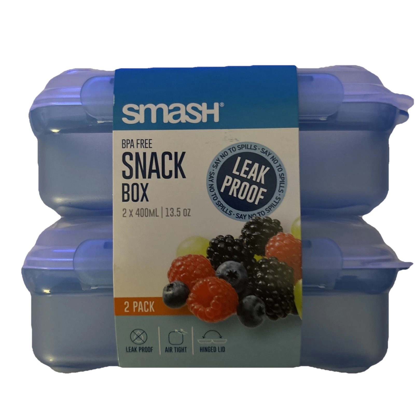 SMASH BPA FREE SNACKBOX LEAK PROOF 2x 400ml 13.5 Oz Airtight