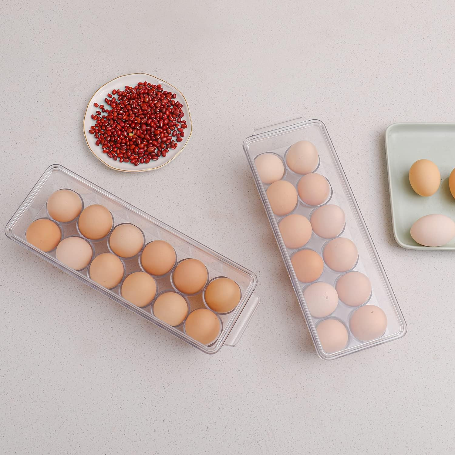 2 Pack Egg Holder for Refrigerator, Plastic Egg Storage Container, Fridge Egg Or
