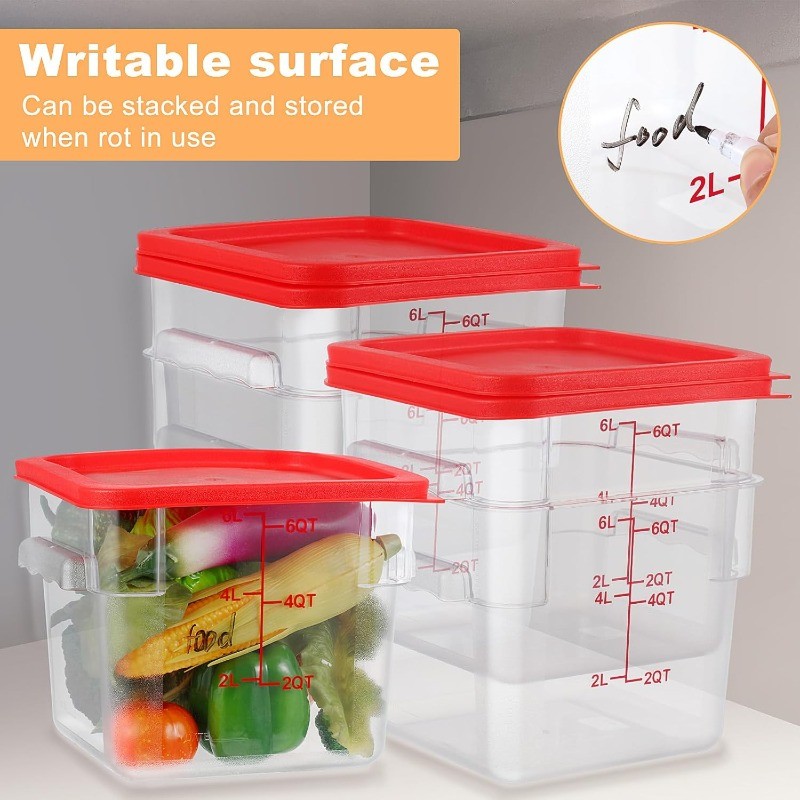 10 Sets 6 Qt Square Food Storage Containers with Lids Commercial Polycarbonate
