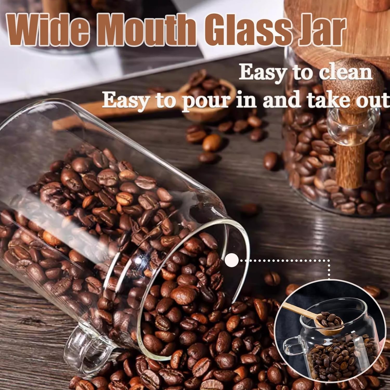 Glass Jar with Lid and Spoon 13&20&24 OZ Coffee Tea Sugar Canister Set of 3
