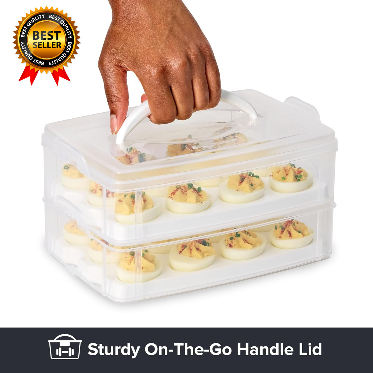 (2-Layer, 24 Eggs) Plastic Detachable Deviled Egg Carrier Storage