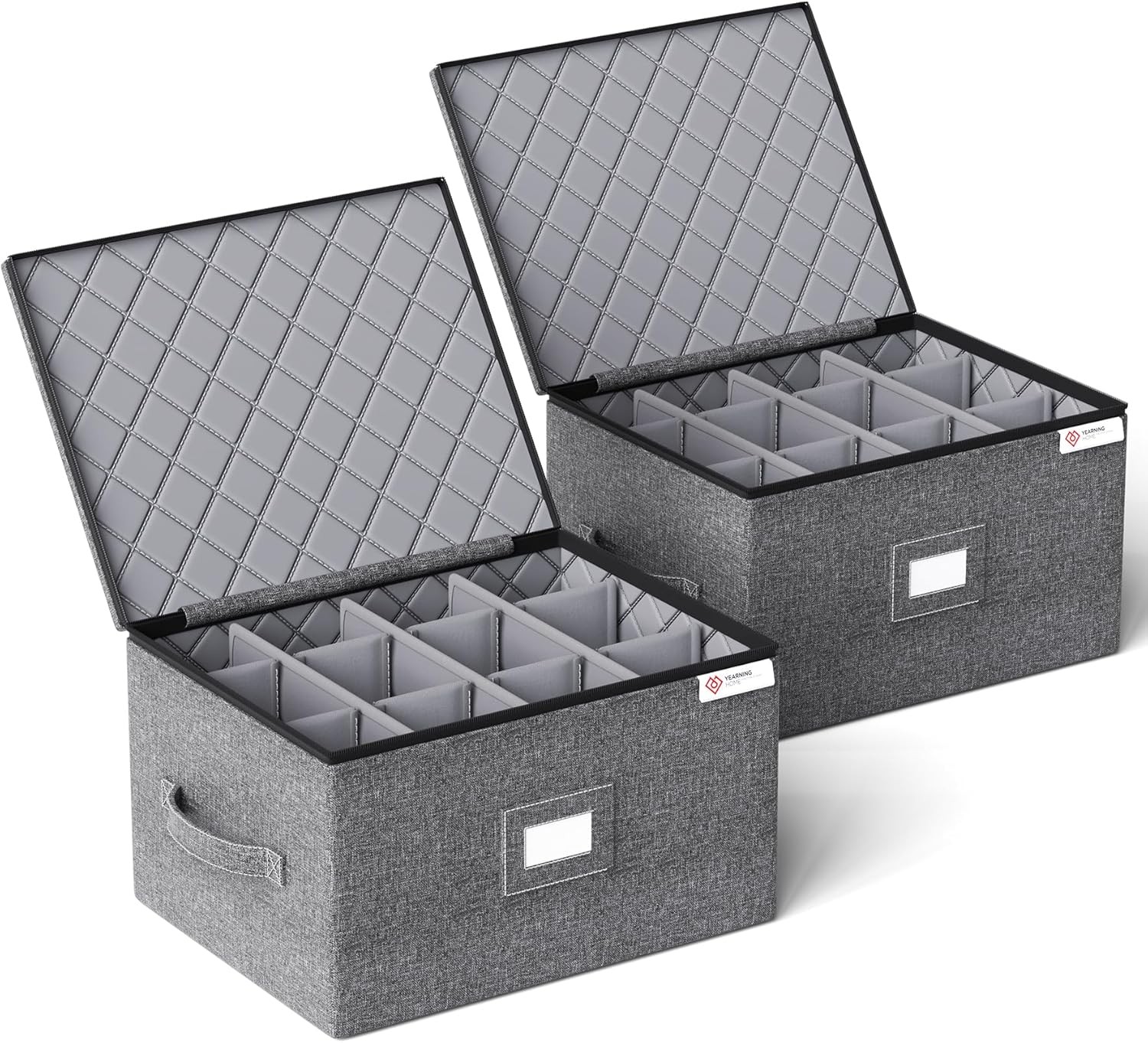 2 Pack Wine Glass Storage Box with Dividers,Stemware Storage Cases with Sturdy