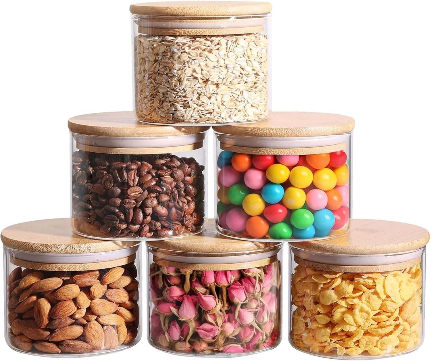 0.5 qt glass food storage jars set of 6, clear glass storage container
