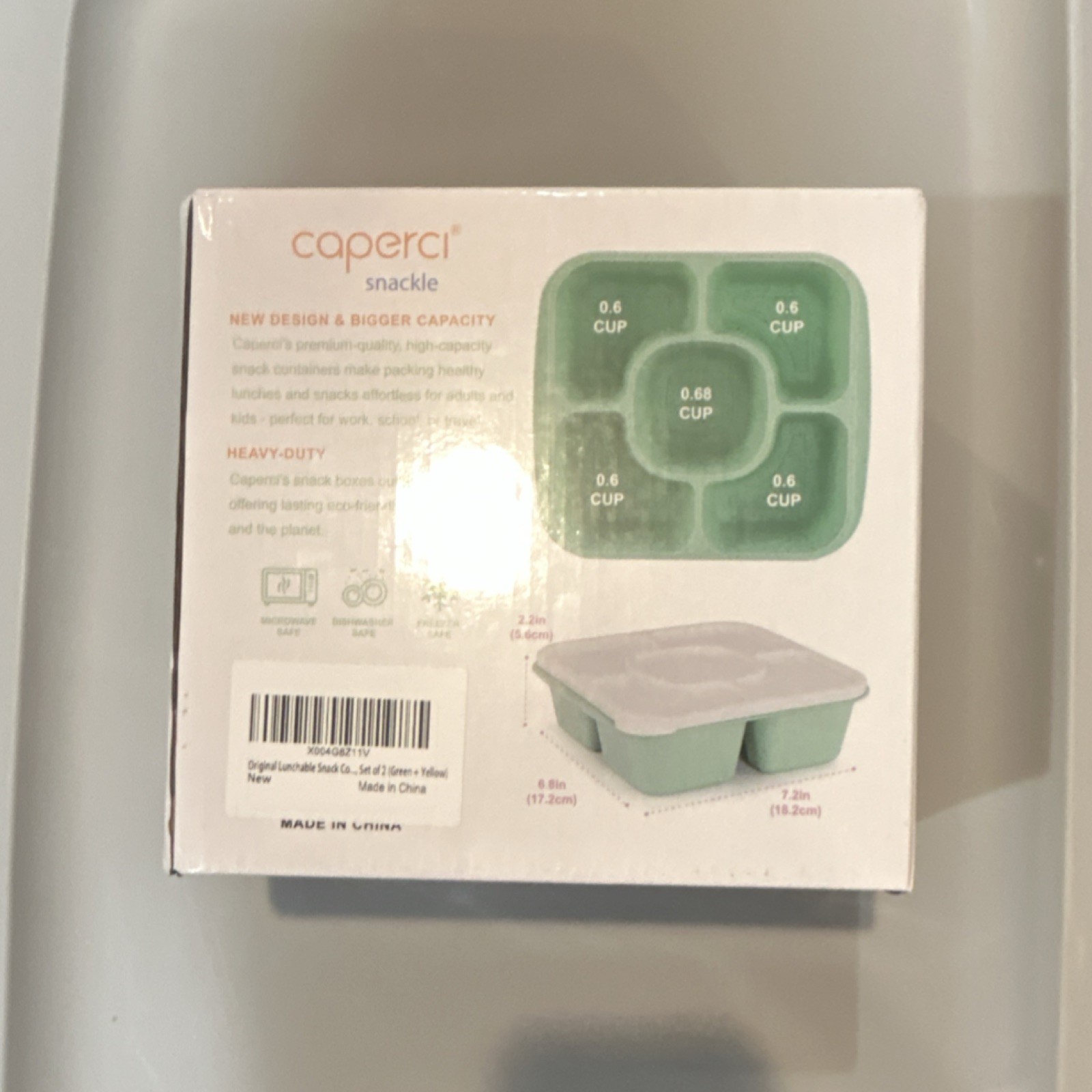 Caperci Snackle 5 Compartment Bento Snack Box Set of 2 Green Yellow Microwave S…