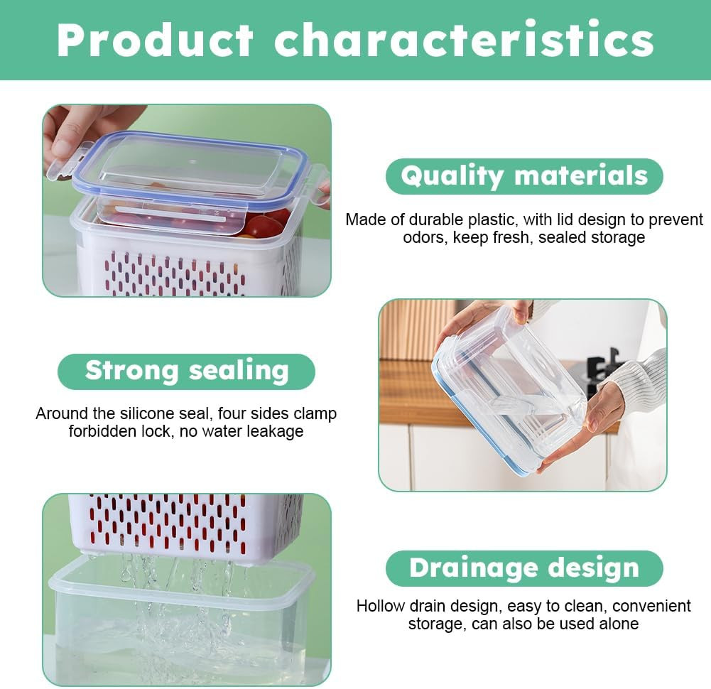 2pcs Fruit Storage Containers for Fridge, Airtight Food Saver Containers with…