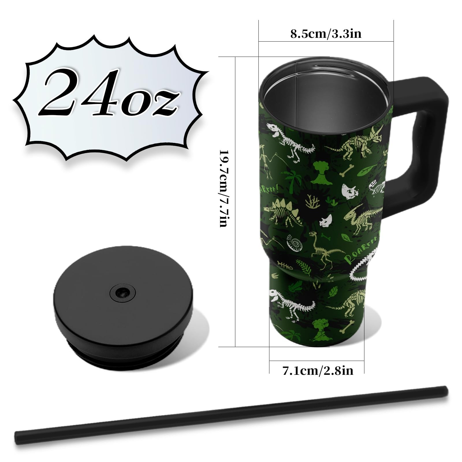 Hiboss Dinosaur Gifts For Kids Green Dinosaurs Tumbler Handle And Straw 24 Oz