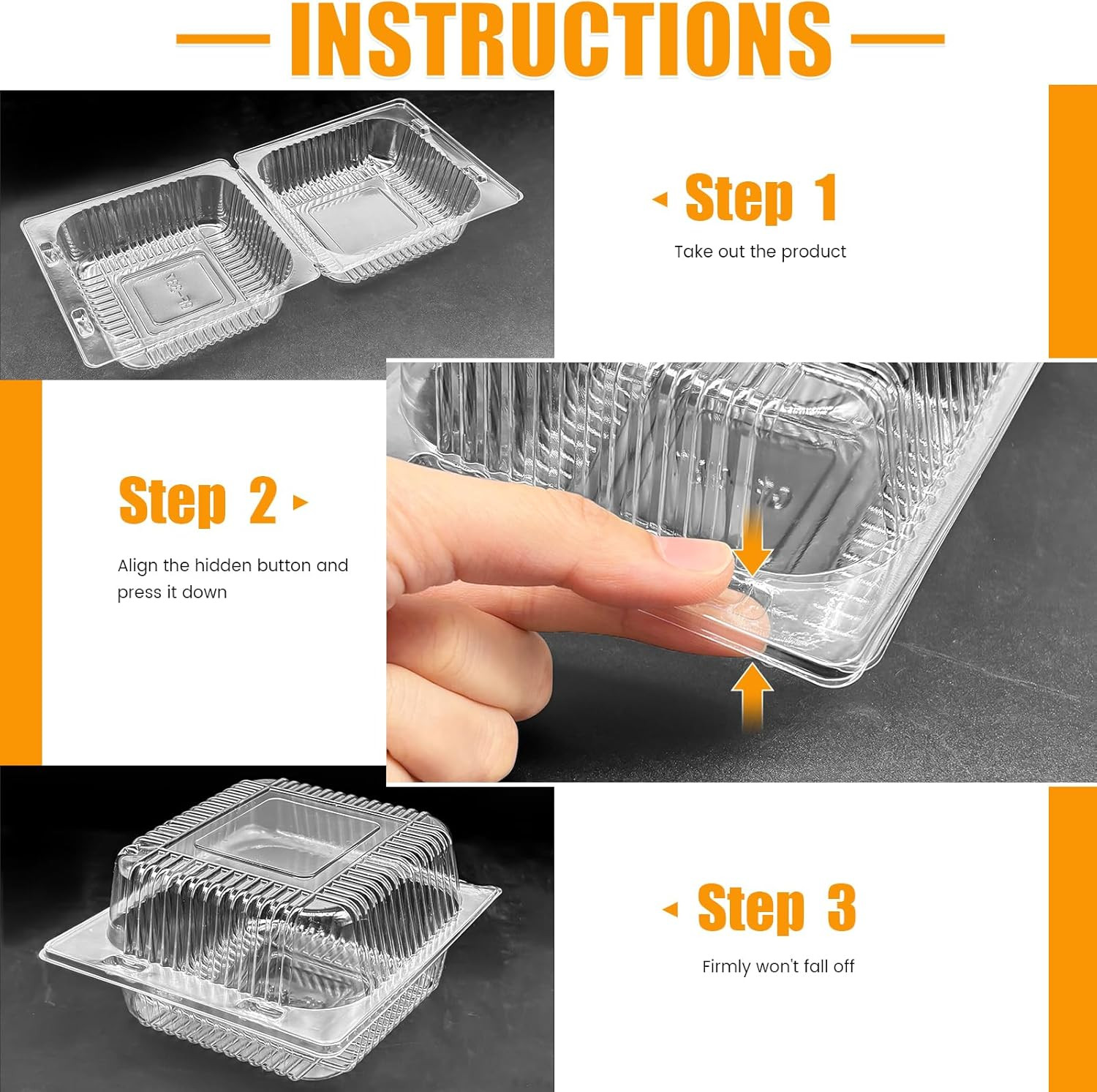 100 Pack Clear Plastic Square Hinged Food Clamshell Container,Disposable To Go C