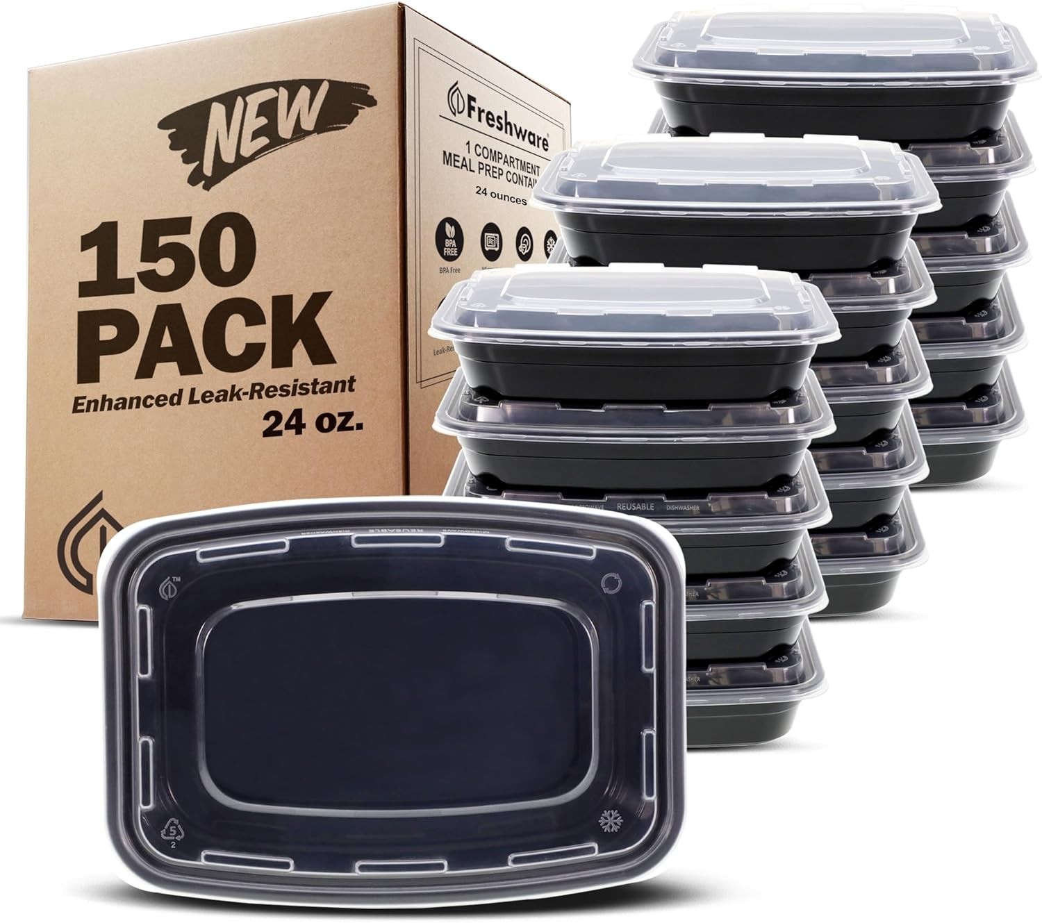 Meal Prep Containers 150 Pack, Stackable, Microwave Safe