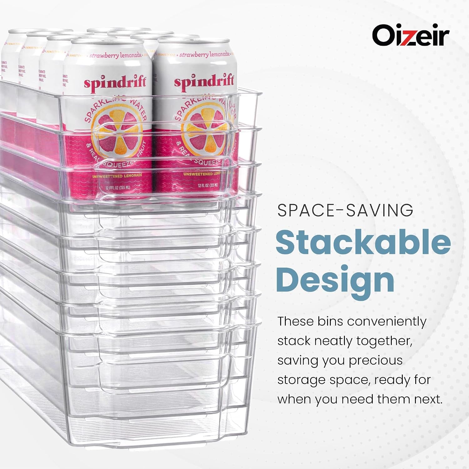 Oizeir 8 Pack Clear Plastic Storage Bins with Handles – Stackable Fridge Organiz