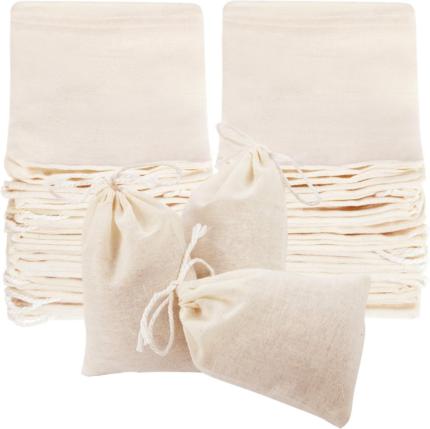 Boao 50 Pcs Cheese Cloth Tea Bags 4 x 3 Inch for Straining Reusable Beige