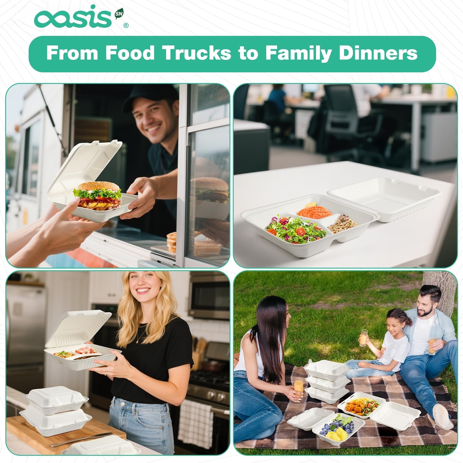 8×8″, 68-Pack Disposable Clamshell Take Out Food Containers, Biodegradable Pa…