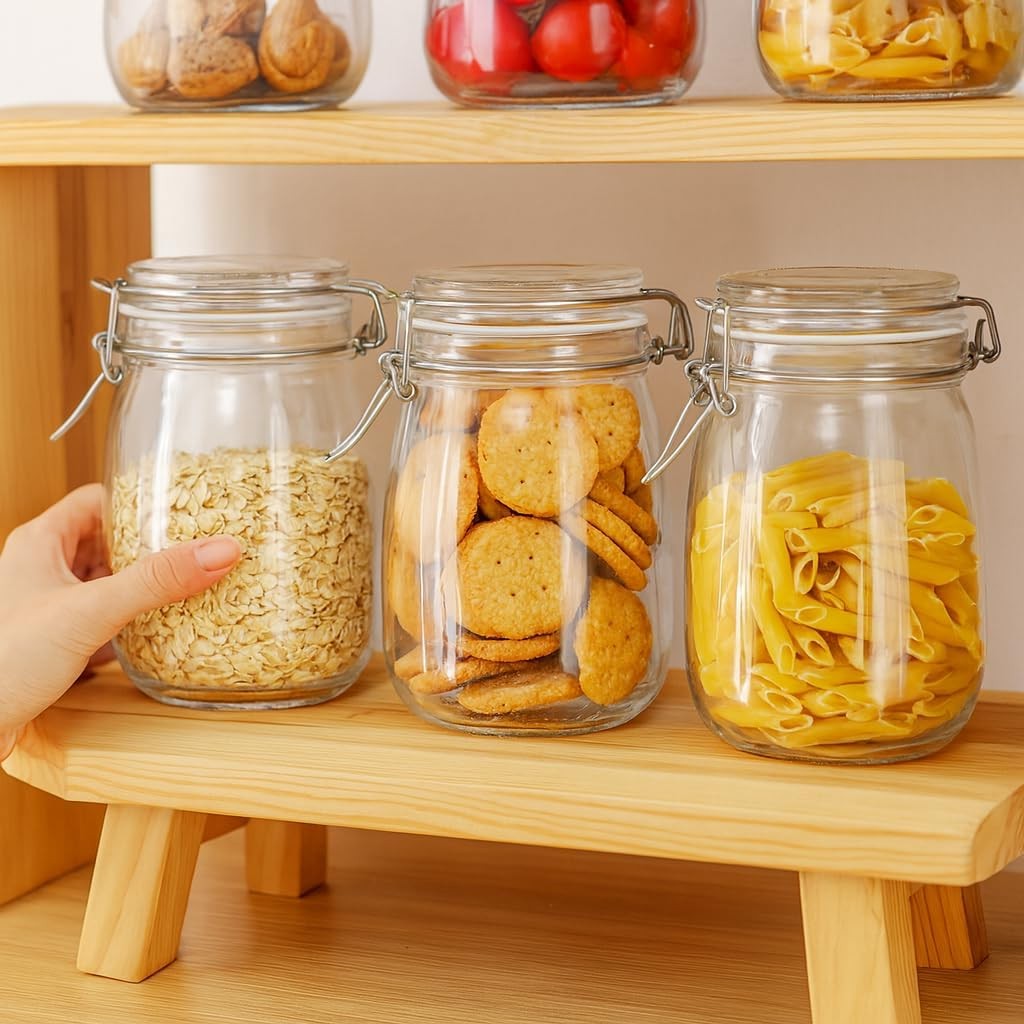 6PCS Glass Jars with Airtight Lid, 34 OZ Mason Jars Wide Mouth, Glass Pickling