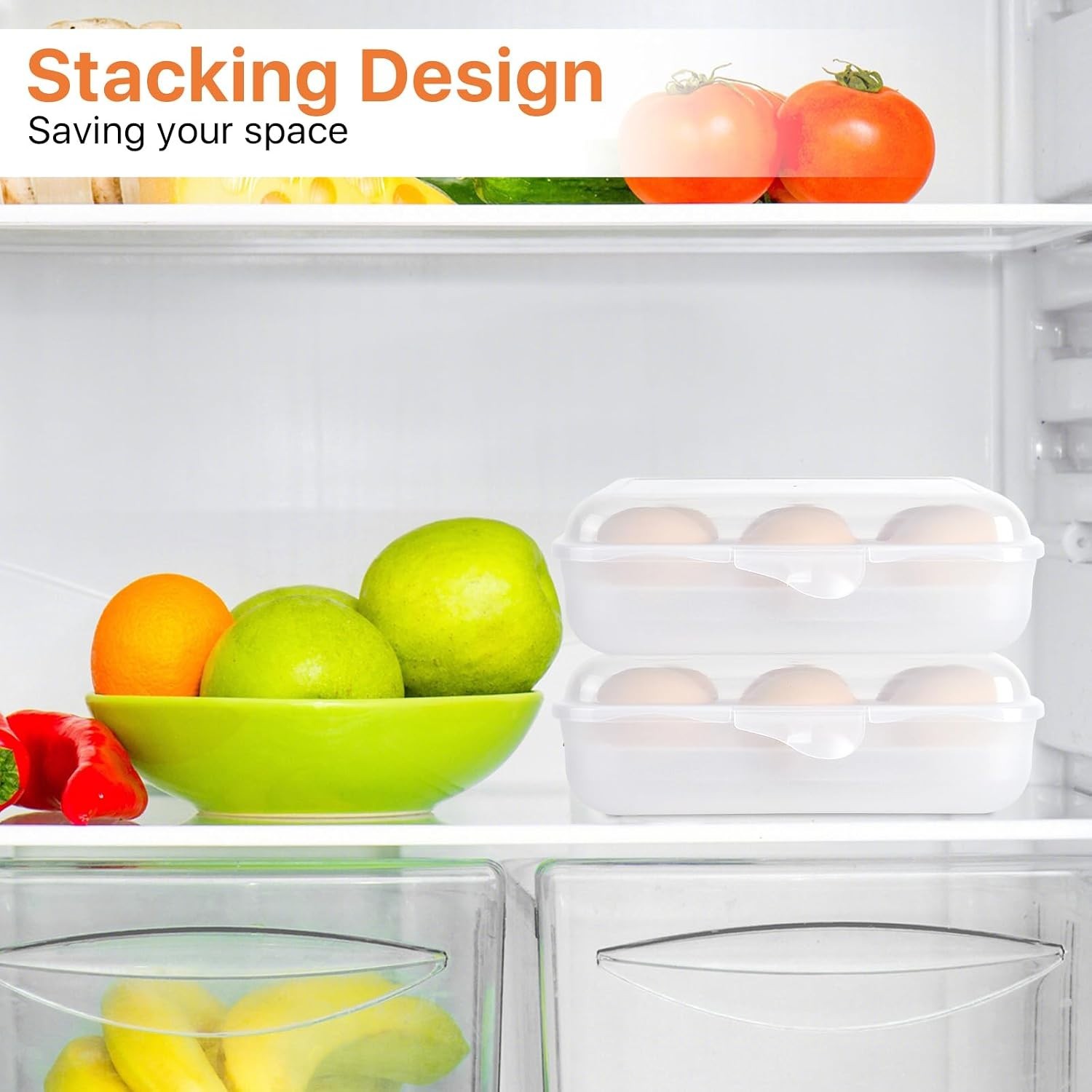 2 Pack 6 Grid Egg Holder, Plastic Egg Container for Fridge, Shockproof Leak-p…