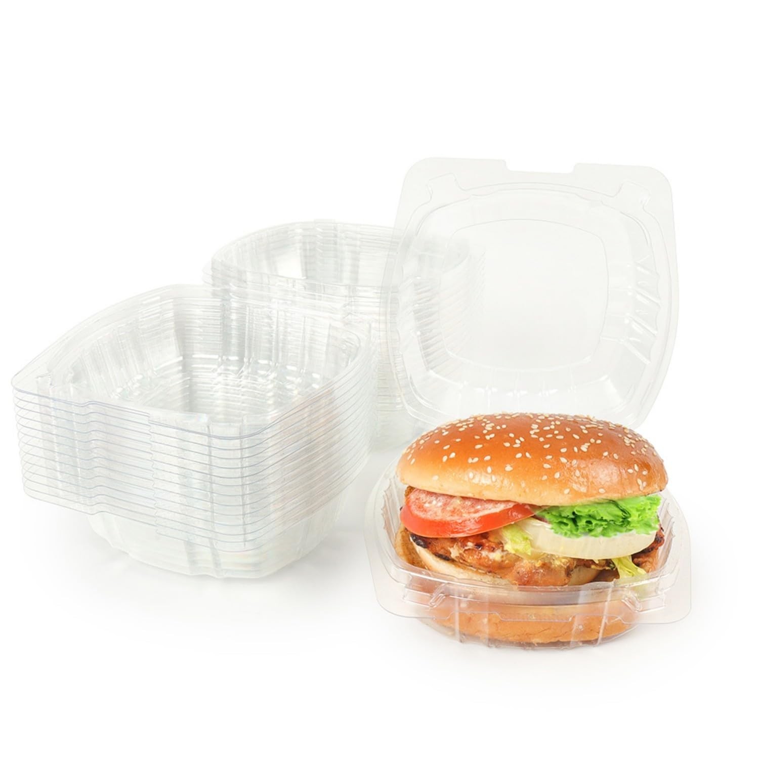 Envases de plástico transparente tipo concha desechables con bisagra cuadrada