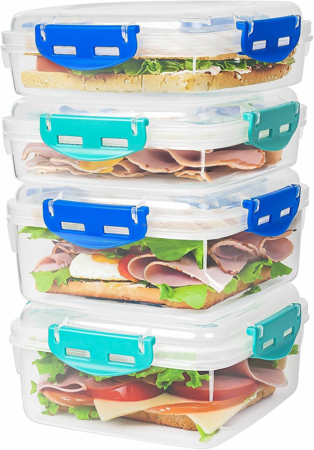 4 PCS Sandwich Containers – 100% Airtight & Bpa-Free & Microwave & Dishwasher Sa