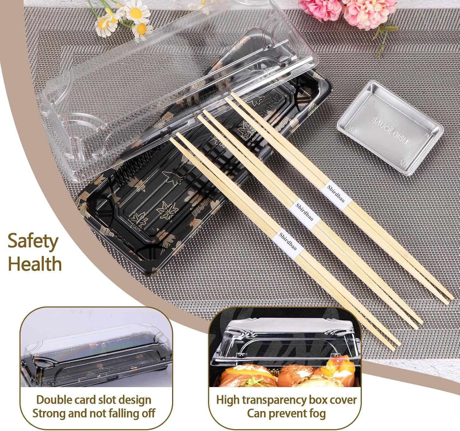 Vajilla Desechable 50 Piezas Bandejas Sushi Palillos Y Platos Soja Para Llevar
