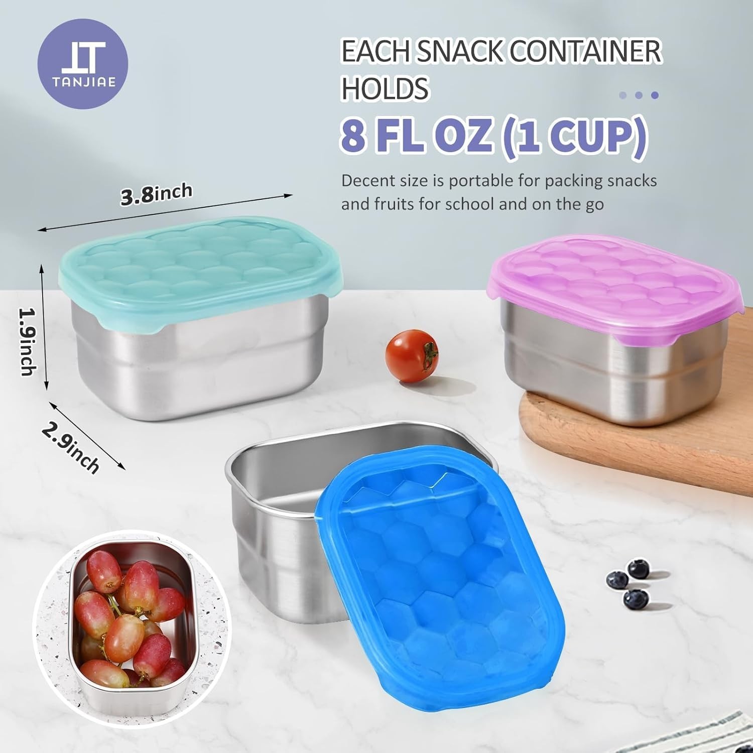 Snack Pro 3-Pack 1 CUP Stainless Steel Food Containers for Toddlers – Leak-Proof