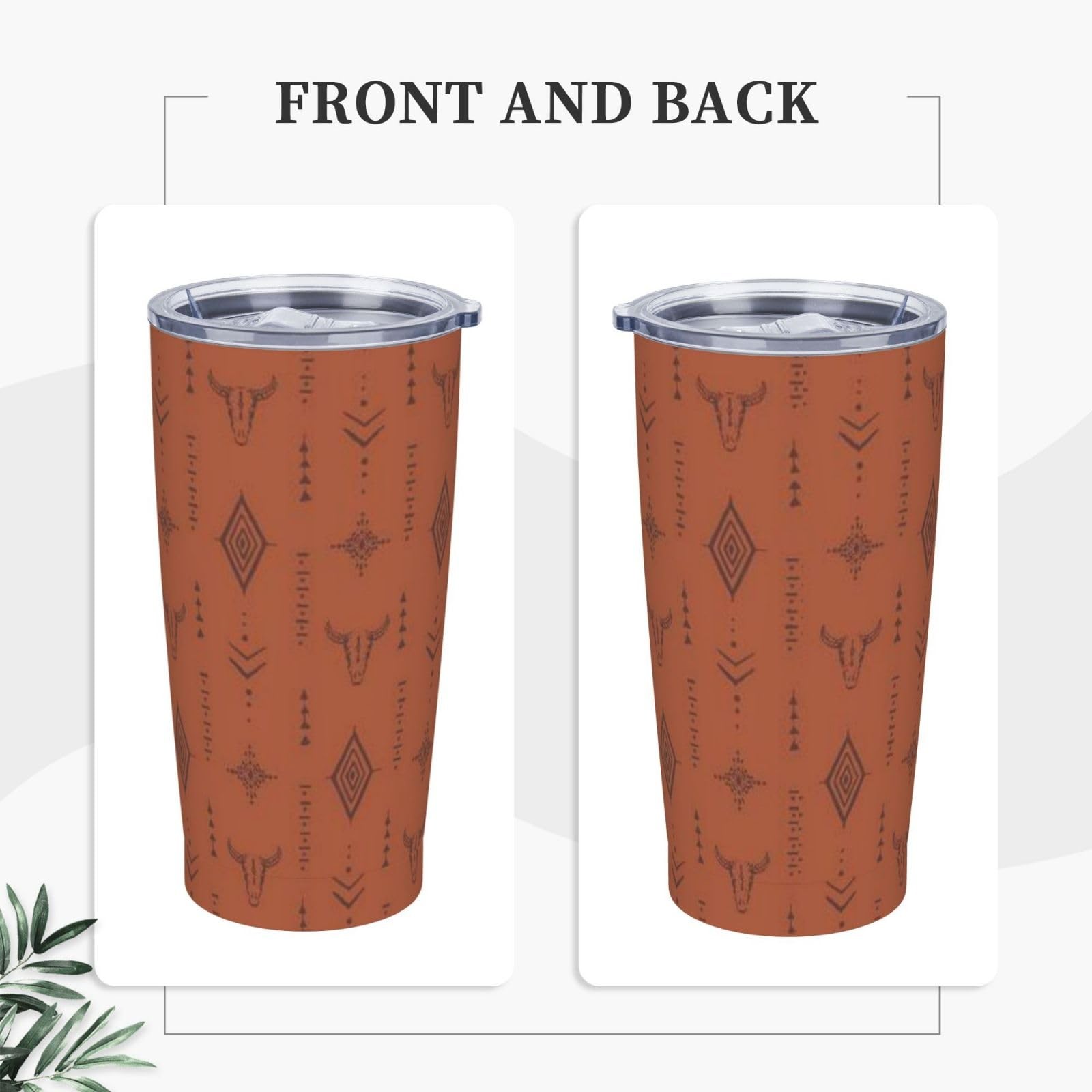 Tounheya Western Bull Tumbler Lid And Straw Boho Brown 20Oz Insulated Stainless