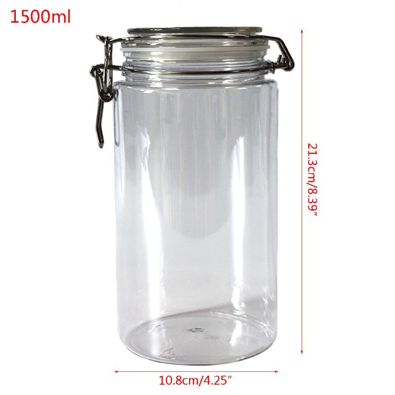 1500ML Plastic Round Clip Top Storage Jar With Airtight Seal Lid Container