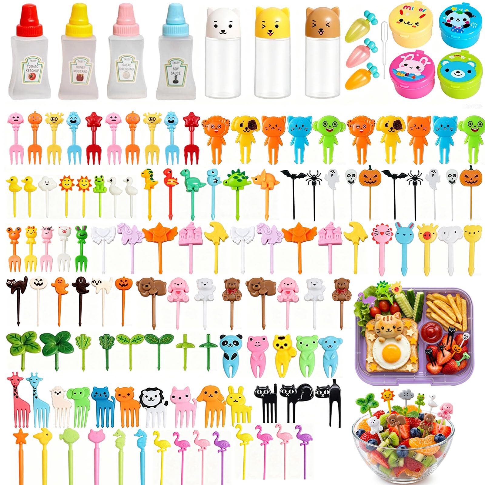 174 Pcs Bento Condiment Squeeze Bottles Lunch Reusable Sauce Containers Mini …