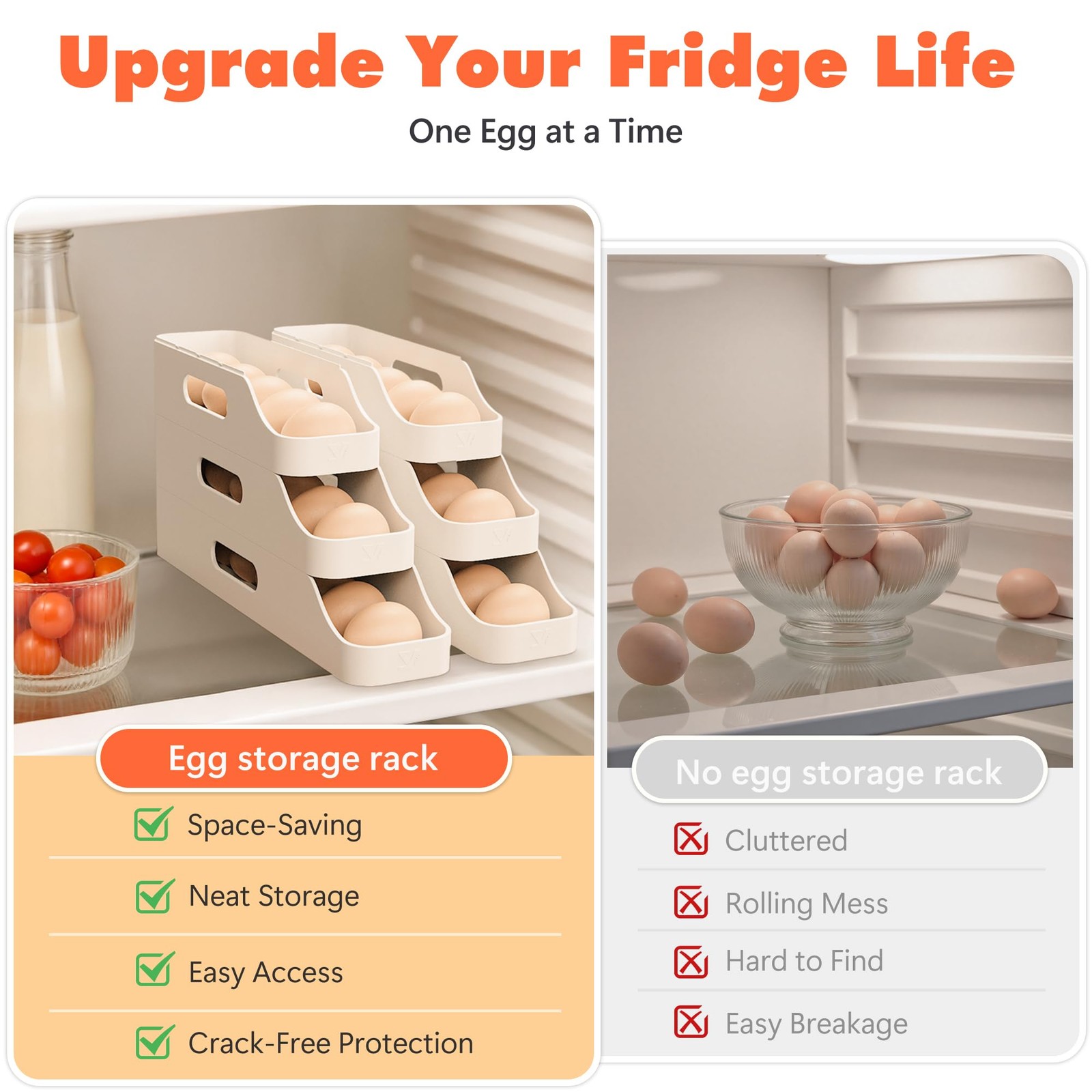 Li&Zhao Rolling Egg Dispenser for Refrigerator – Automatic Egg Holder for Fri…