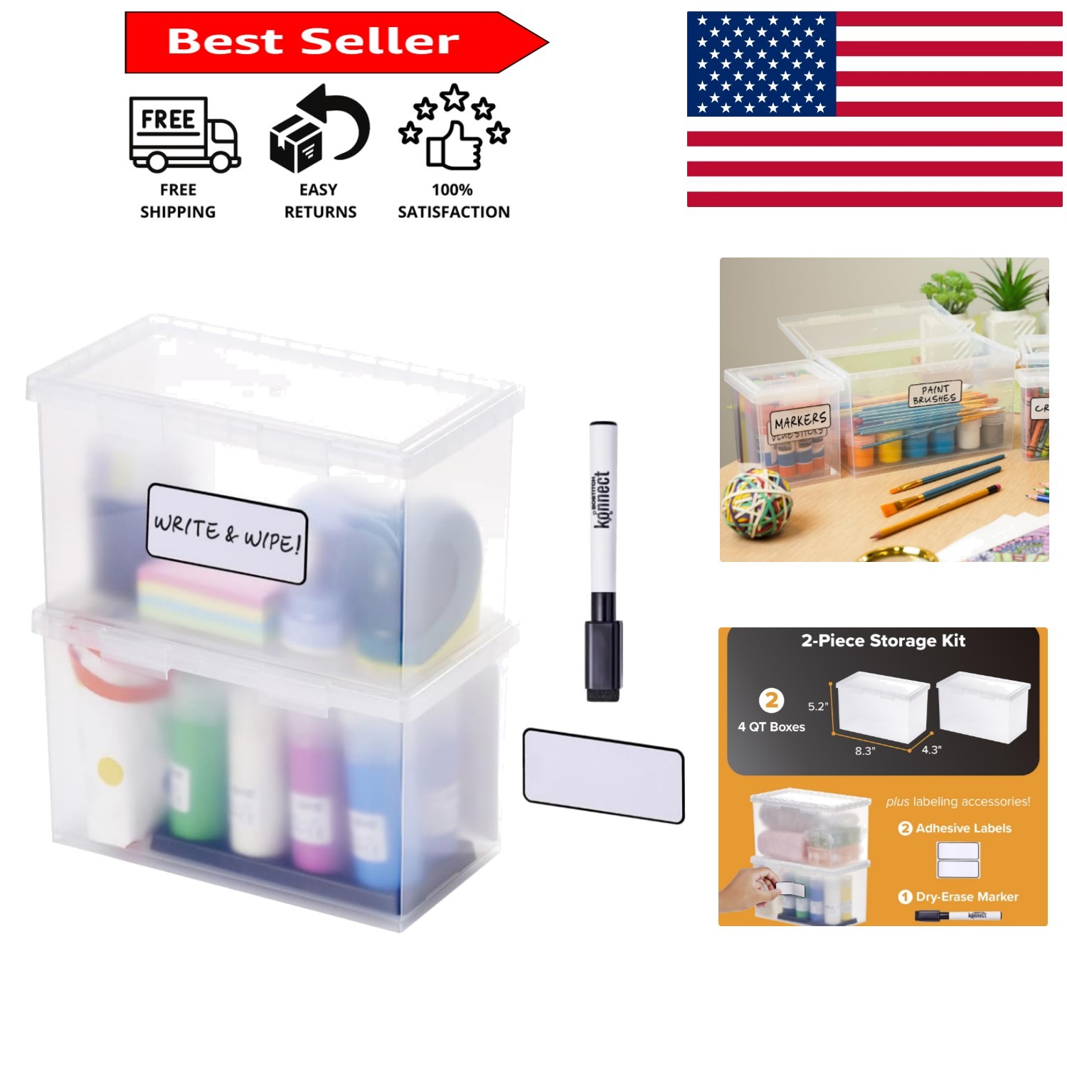 4 Qt Clear Plastic Storage Boxes – Stackable & Labeled for Easy Organization